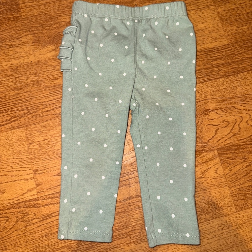 Garanimals Sage Green Polka Dot Leggings with Side Ruffle